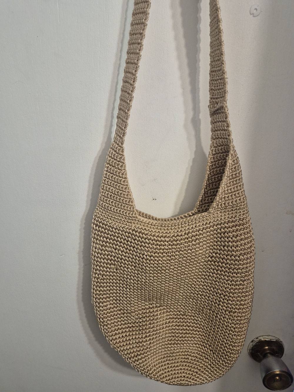 Woven Crochet Shoulder Bag in Beige - Casual Everyday Tote